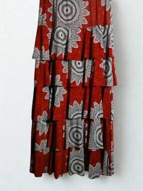 Red Patterned Ruffle Skirt
